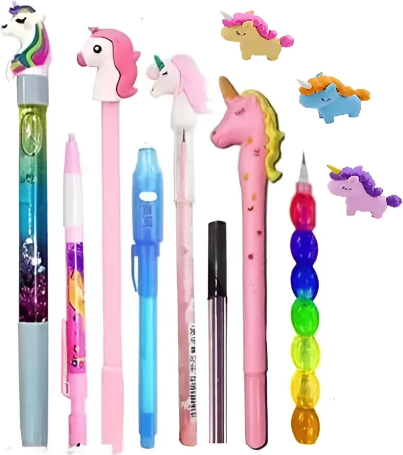 Eclet Unicorn Theme Stationery Set With 3d Erasers, Gel Pens
