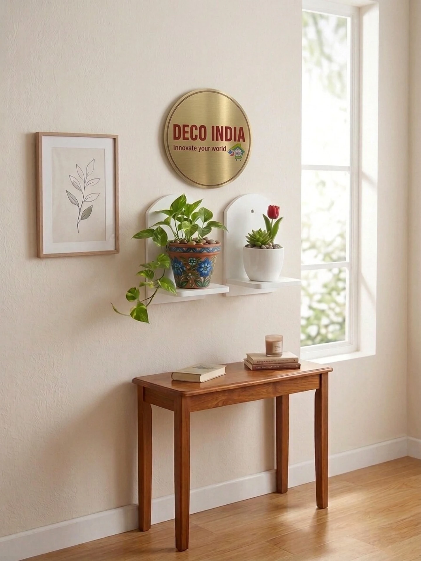 Deco India Wall Shelf Set of 2 Arch Style Plant Display Shelves for Home Decor