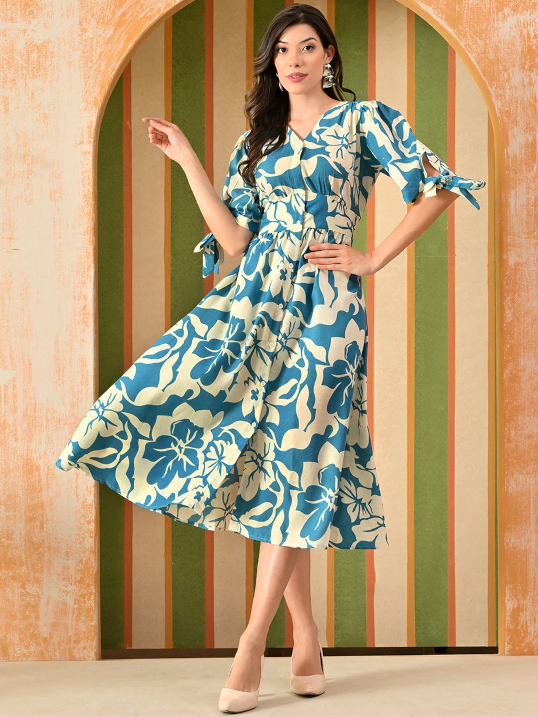 Women Casual Printed Midi Dress