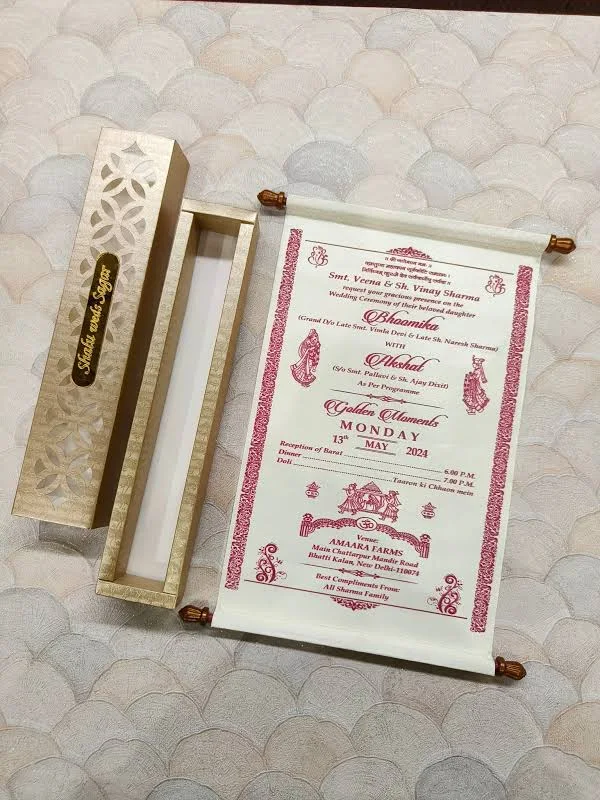 KLS333 Premium Satin Fabric Scroll Wedding Card