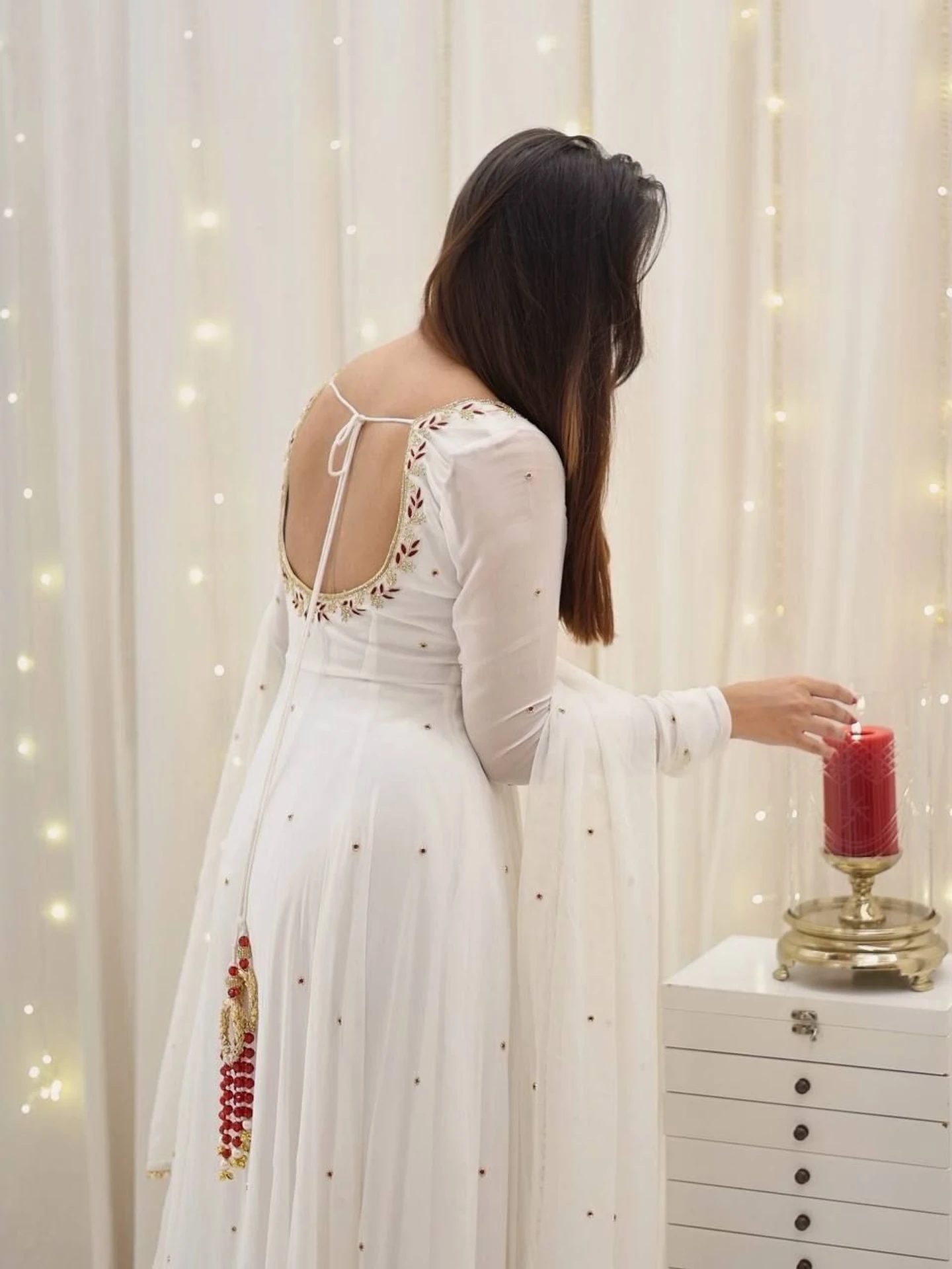 Stitched Flared/A-line Gown (White)