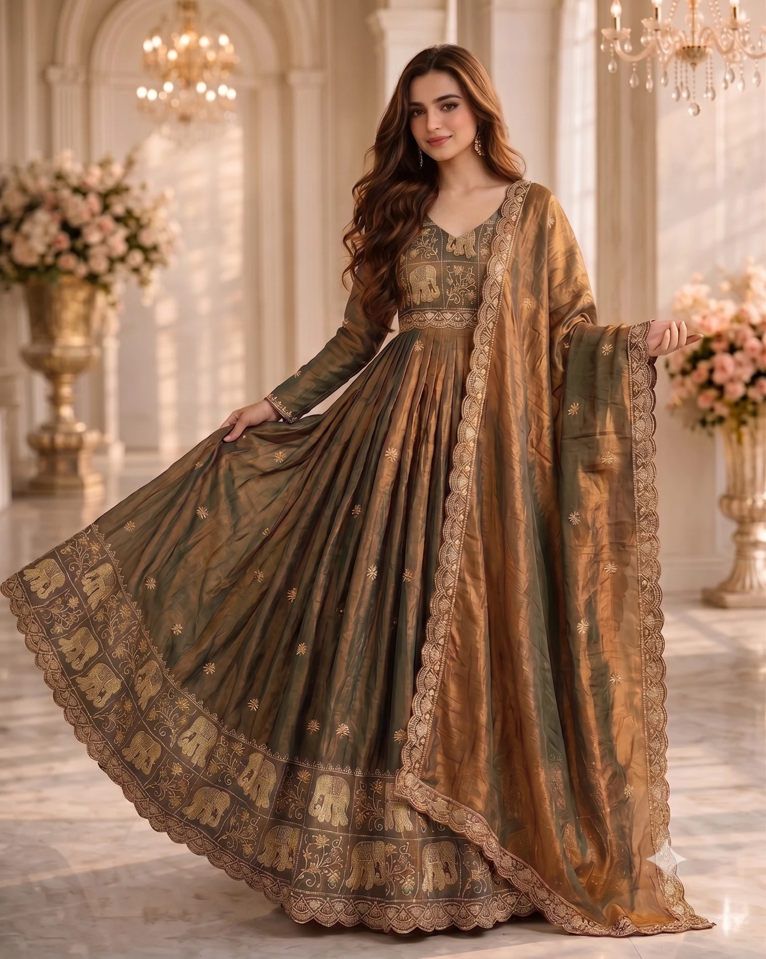 Satin Stitched Anarkali Gown