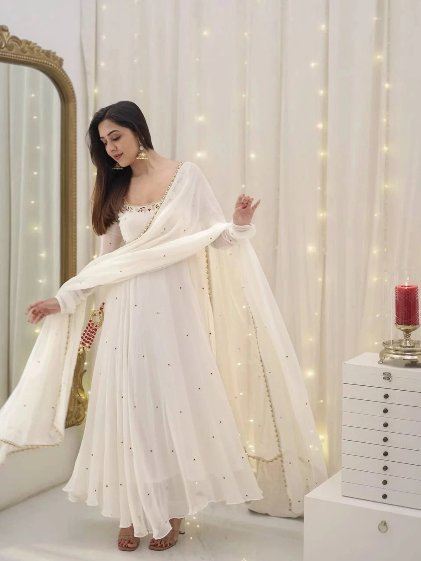 Stitched Flared/A-line Gown (White)