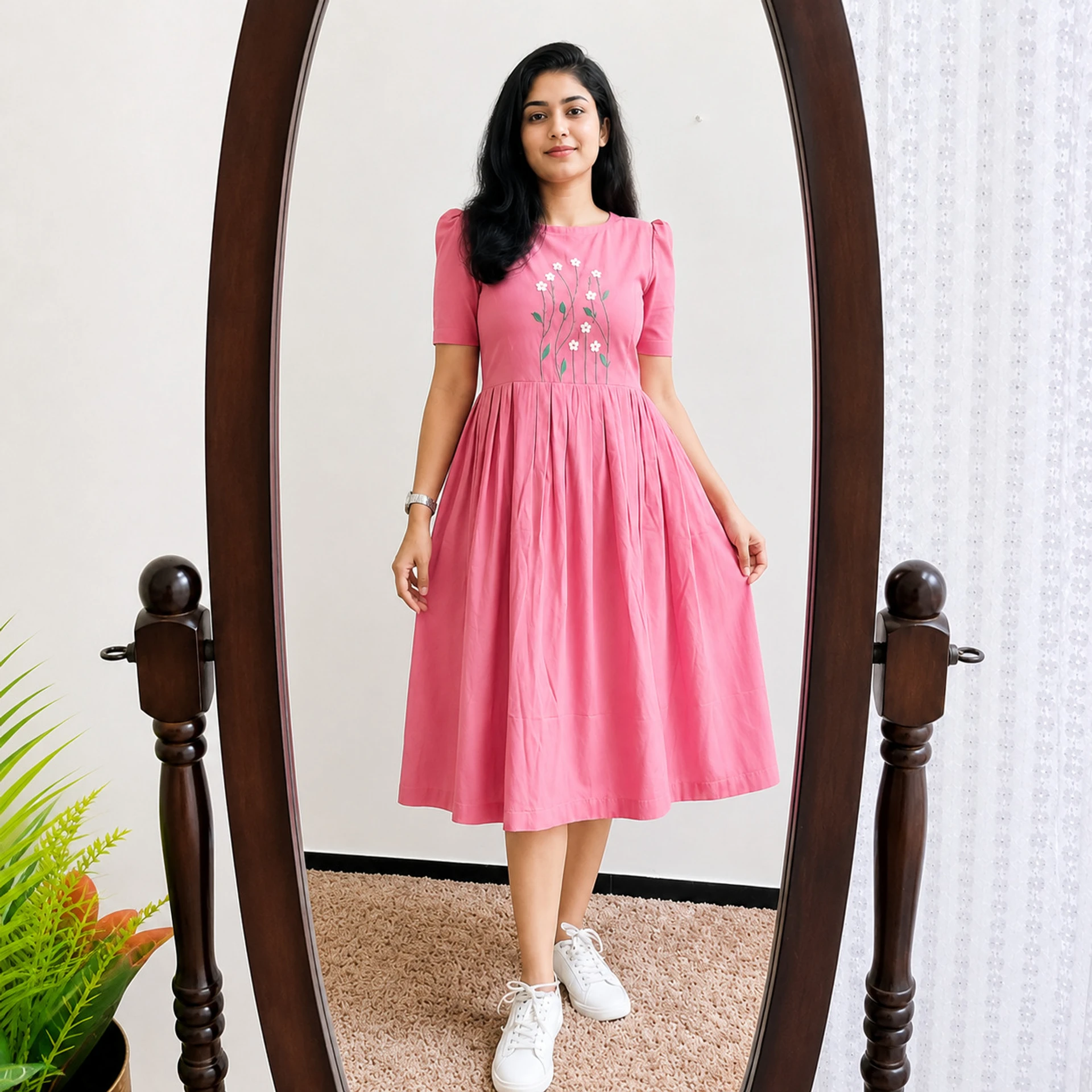 Women Fit and Flare Pink Midi/Calf Length Dress