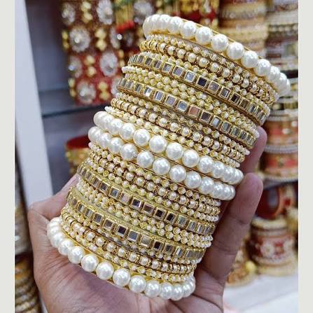 Pooja Bangles Gold Plated Mirror Bangles Set