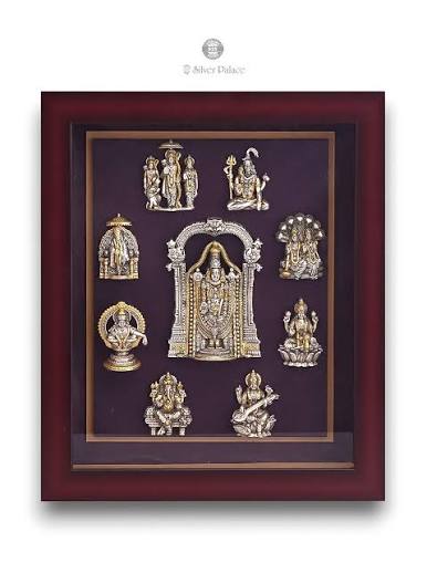 925 Silver Gold Polished Balaji With All God Idol Photo Frame