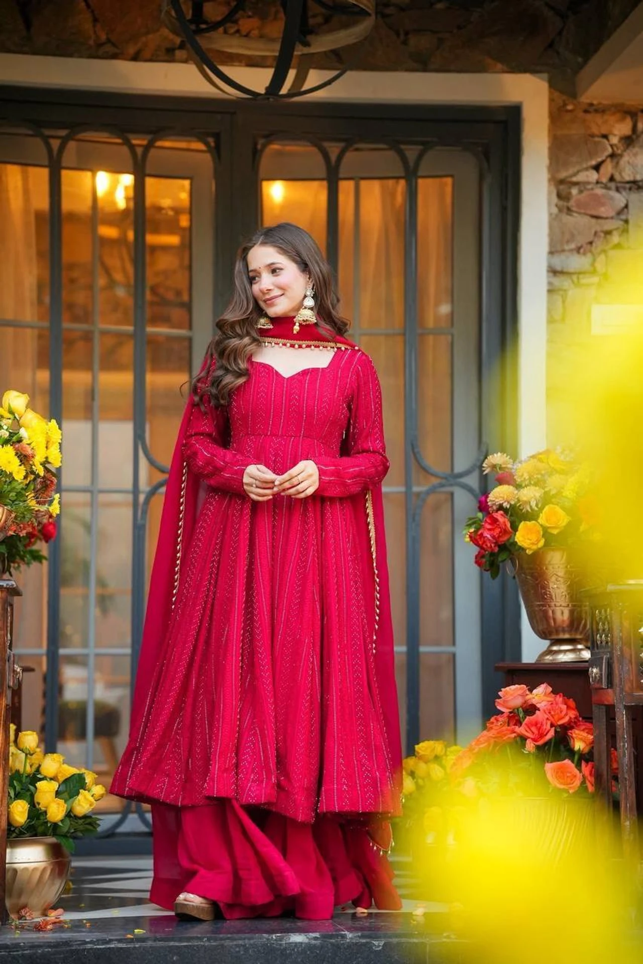 Georgette Stitched Anarkali Gown (Pink)