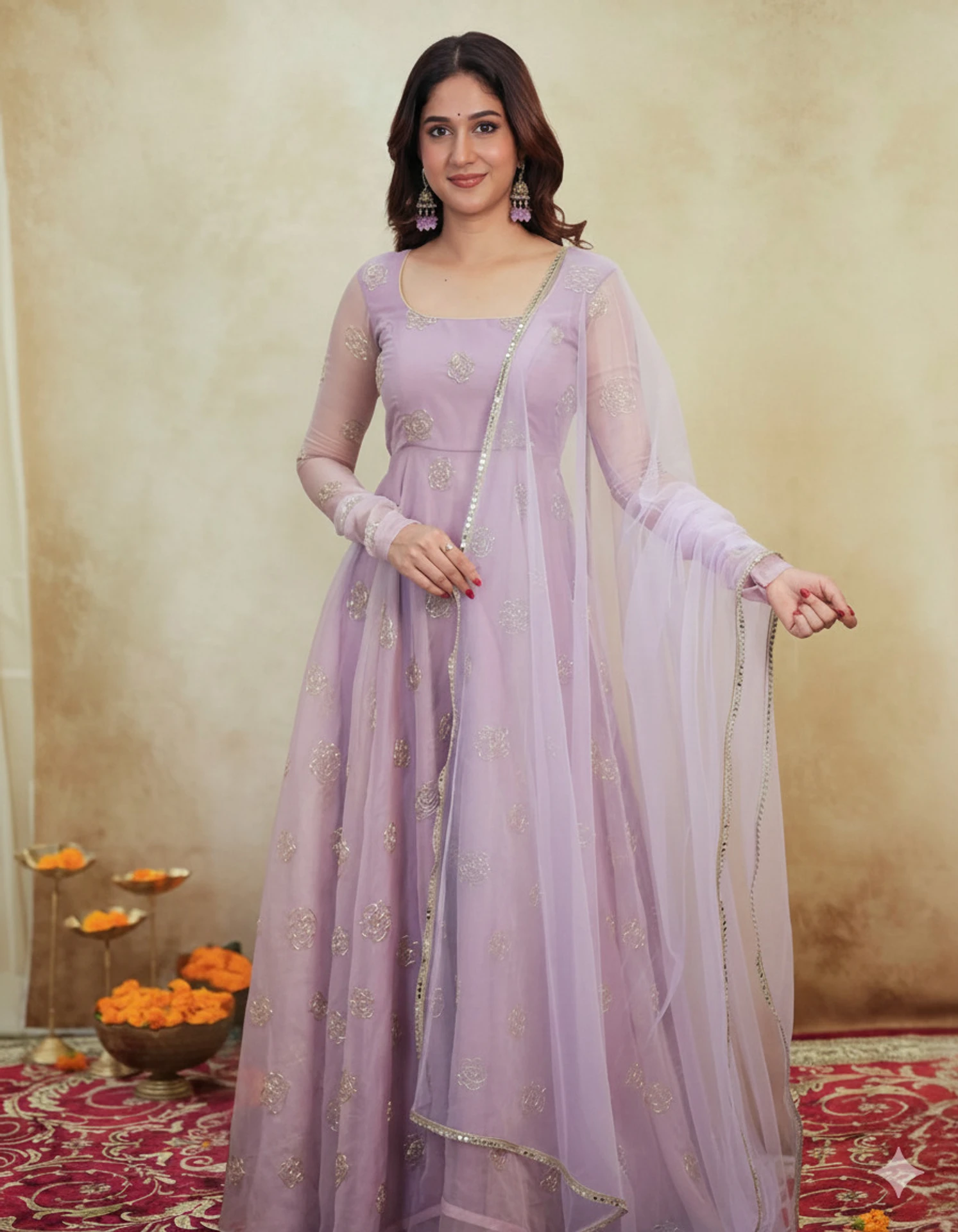 Organza Stitched Anarkali Gown