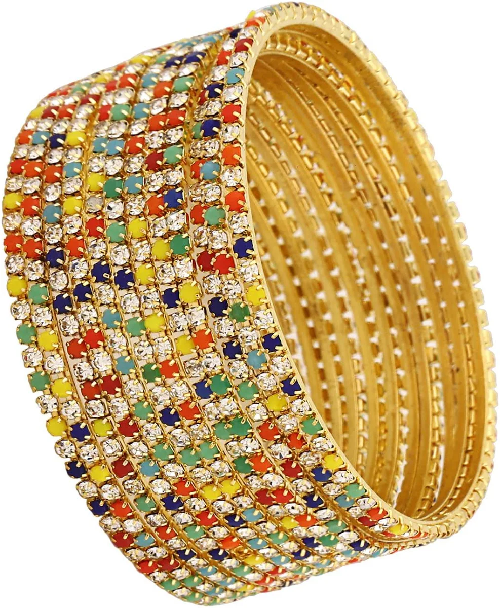 Shining Diva Fashion Set of 12 Latest Traditional Design Gold Plated Stone Bangle for Women