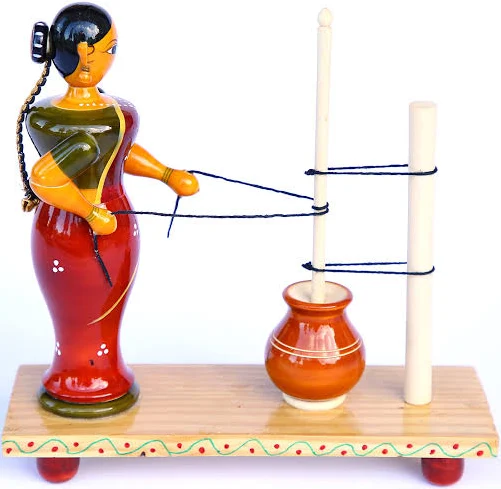 Lepakshi Handicrafts Home Decorative Wooden Etikoppaka Ghee Making Doll