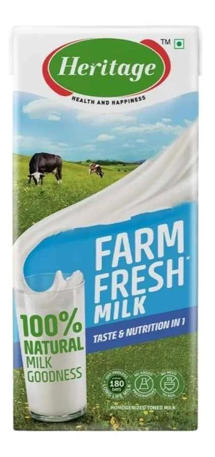 Heritage Farm Fresh Toned UHT Milk 1 L Tetra Pak