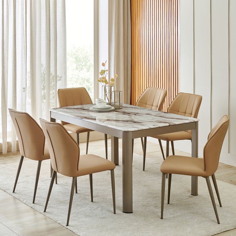 Glam Set of 2 Faux Leather Dining Chairs – Beige