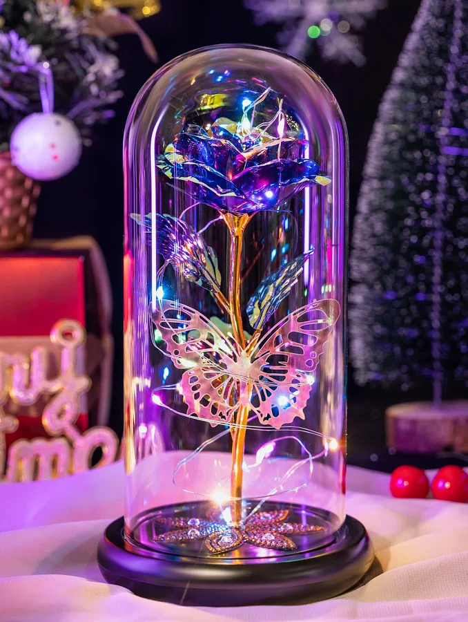 Pusuny Gifts for Women Galaxy Glass Rose Flowers