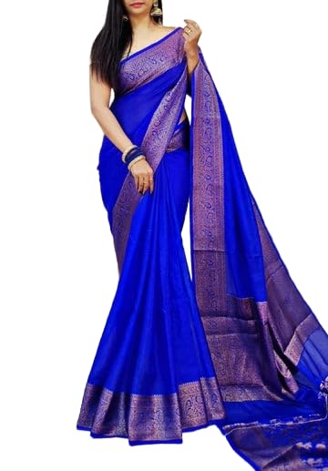 Traditional Silk Saree with Zari Border, Royal Blue