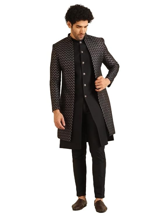KISAH Men’s Jacquard Embroidered Sherwani Set