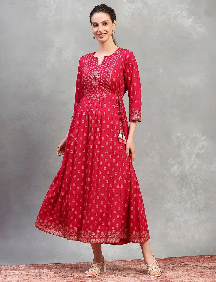 Women Rangriti Ethnic Motifs Print Midi Dress