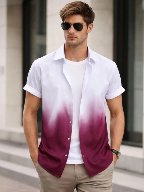 fitoda fashion Men Regular Fit Self Design Ribbed Collar Casual Shirt