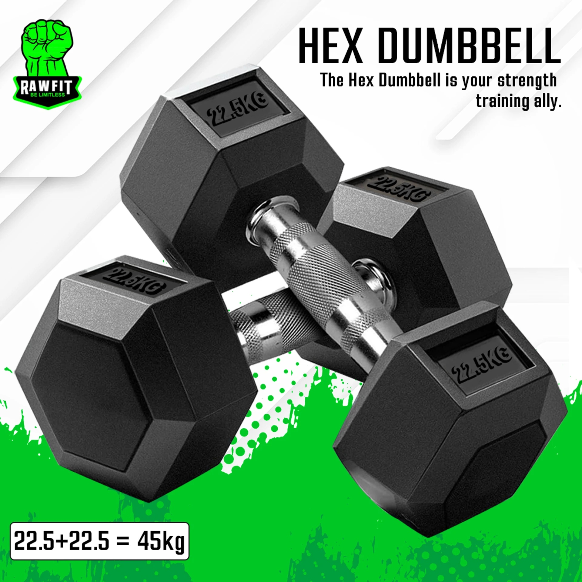 RAWFIT 5.89 kg Rubber Coated Hexa Dumbbell