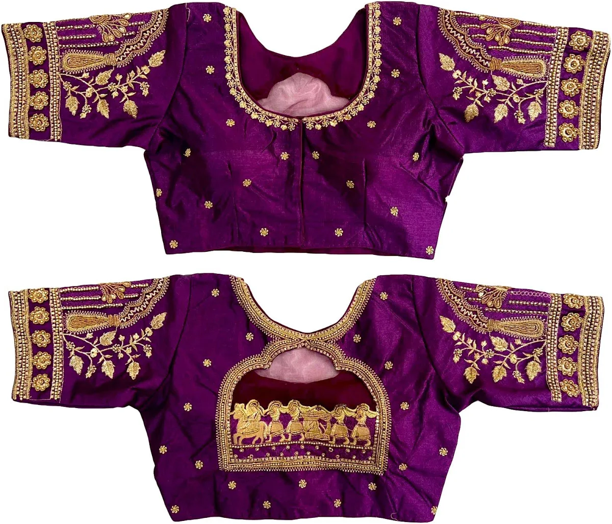 Pujia Mills Women’s Golden Zari Embroidery Work with Heavy Maggam Work Multicolor Blouse