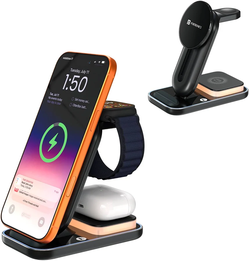 Portronics TriCharge Ultra 3-in-1 Wireless Charger Phone