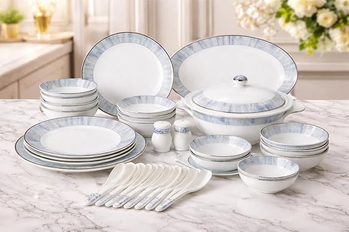 HUNGYAN 37 Pcs Bone China Dinner Set