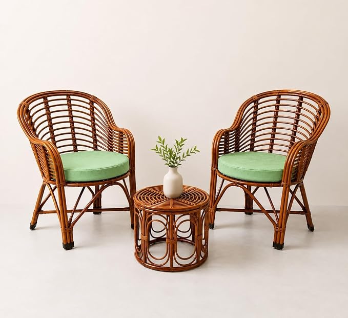 CANE CRAFTS Premium Bamboo Chair Set with Table