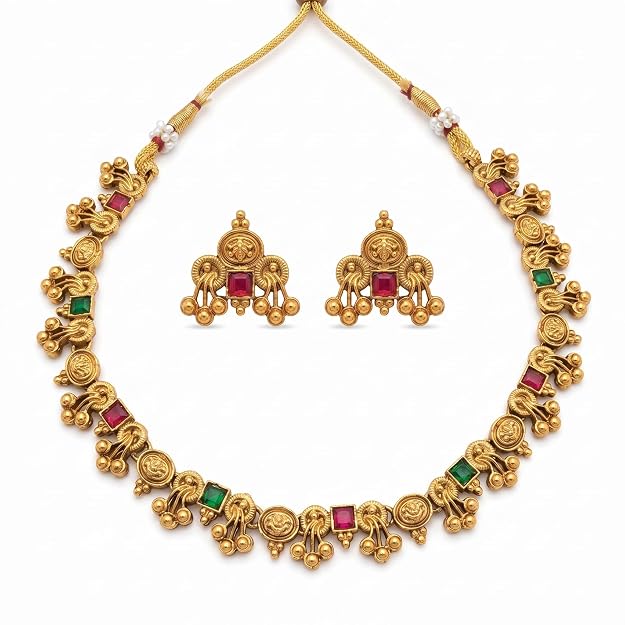 Traditional Gold-Tone Temple Necklace Set