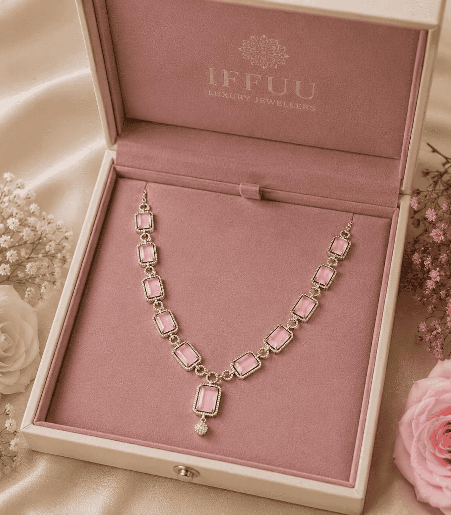 Pink Rectangular Stone Designer Necklace