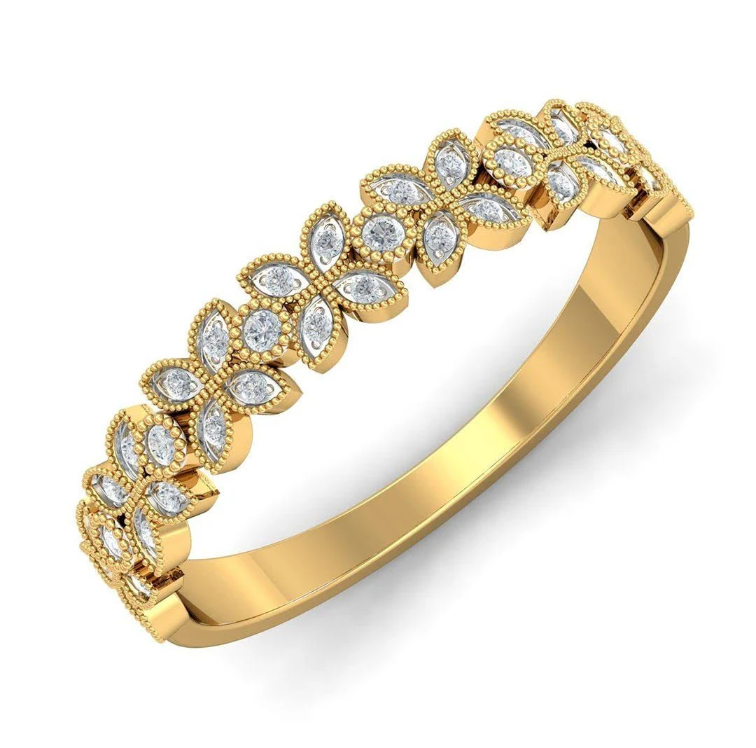 KUBERBOX Petal-perfect 18KT Gold Diamond-Studded Finger Ring-2.46gm