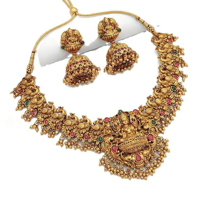 Traditional Antique Gold Plated Goddess Lakshmi Temple Jewelry Necklace Set