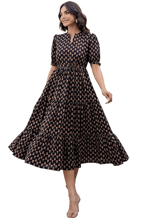 LABEL ADRIJA Pure Cotton Calf Length Midi Dress