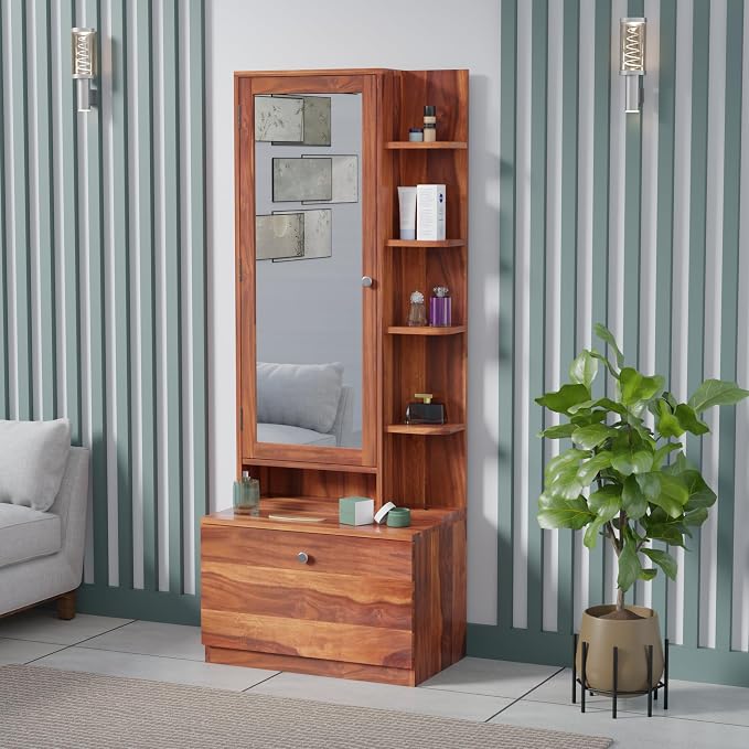 AMAZART Wood Dressing Table with Mirror and Storage