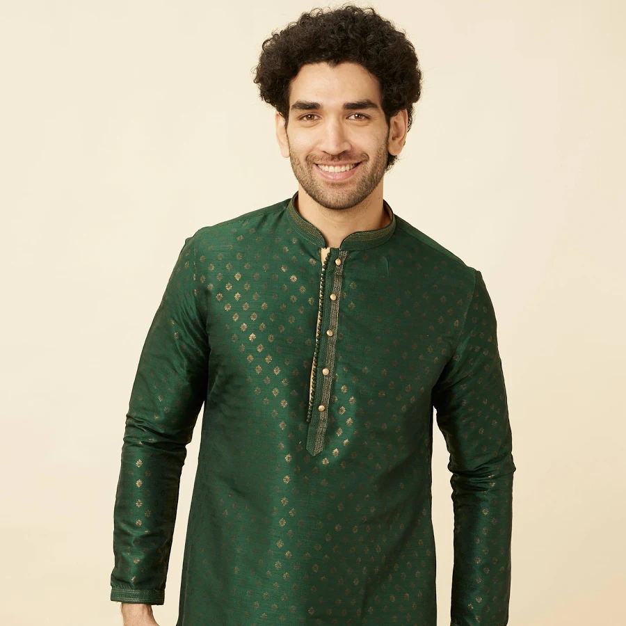 Manyavar Men Art Silk Golden Motifs Printed Kurta Pajama Set