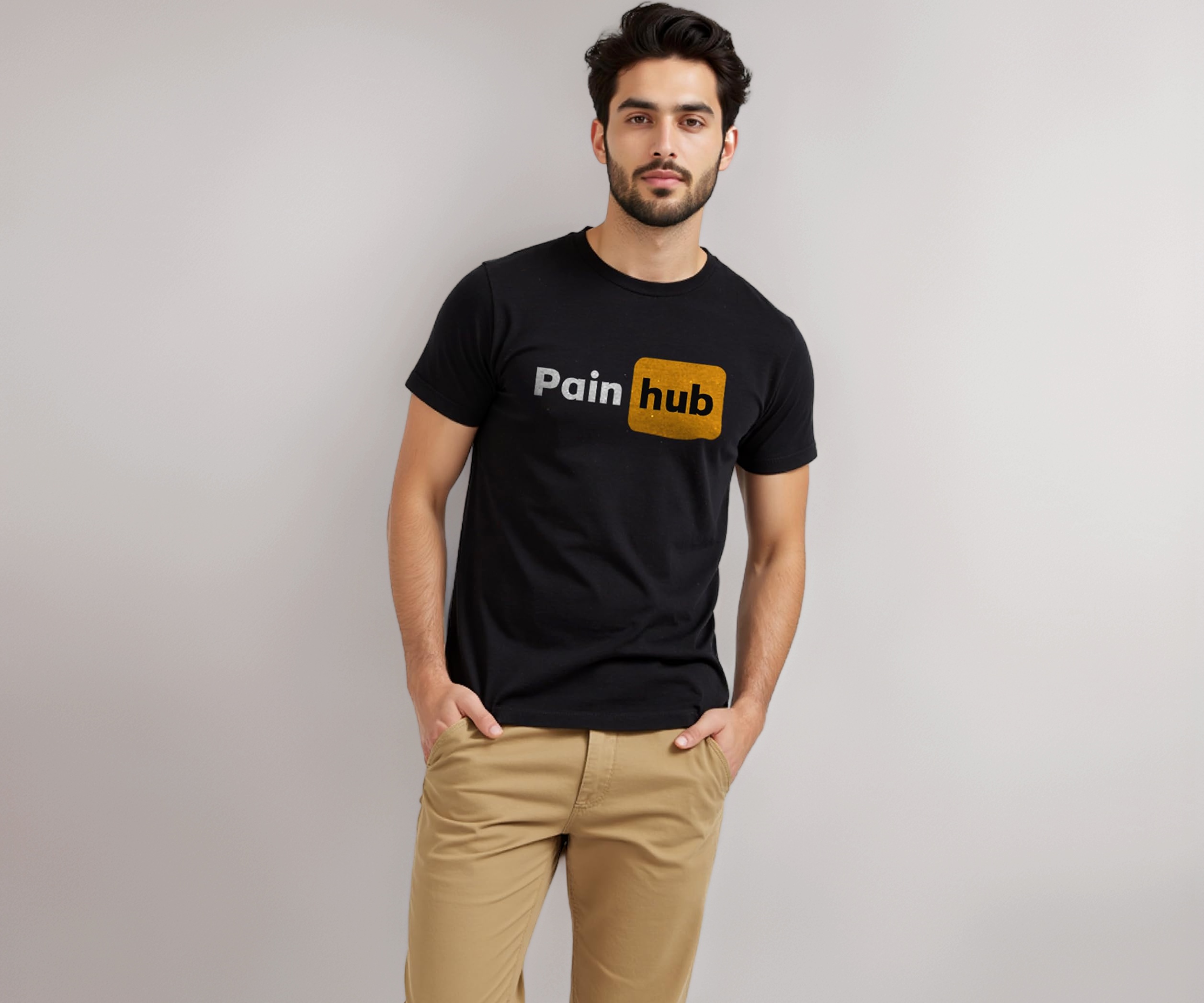 Black Cotton T-Shirt, Pain Hub, Graphic Print