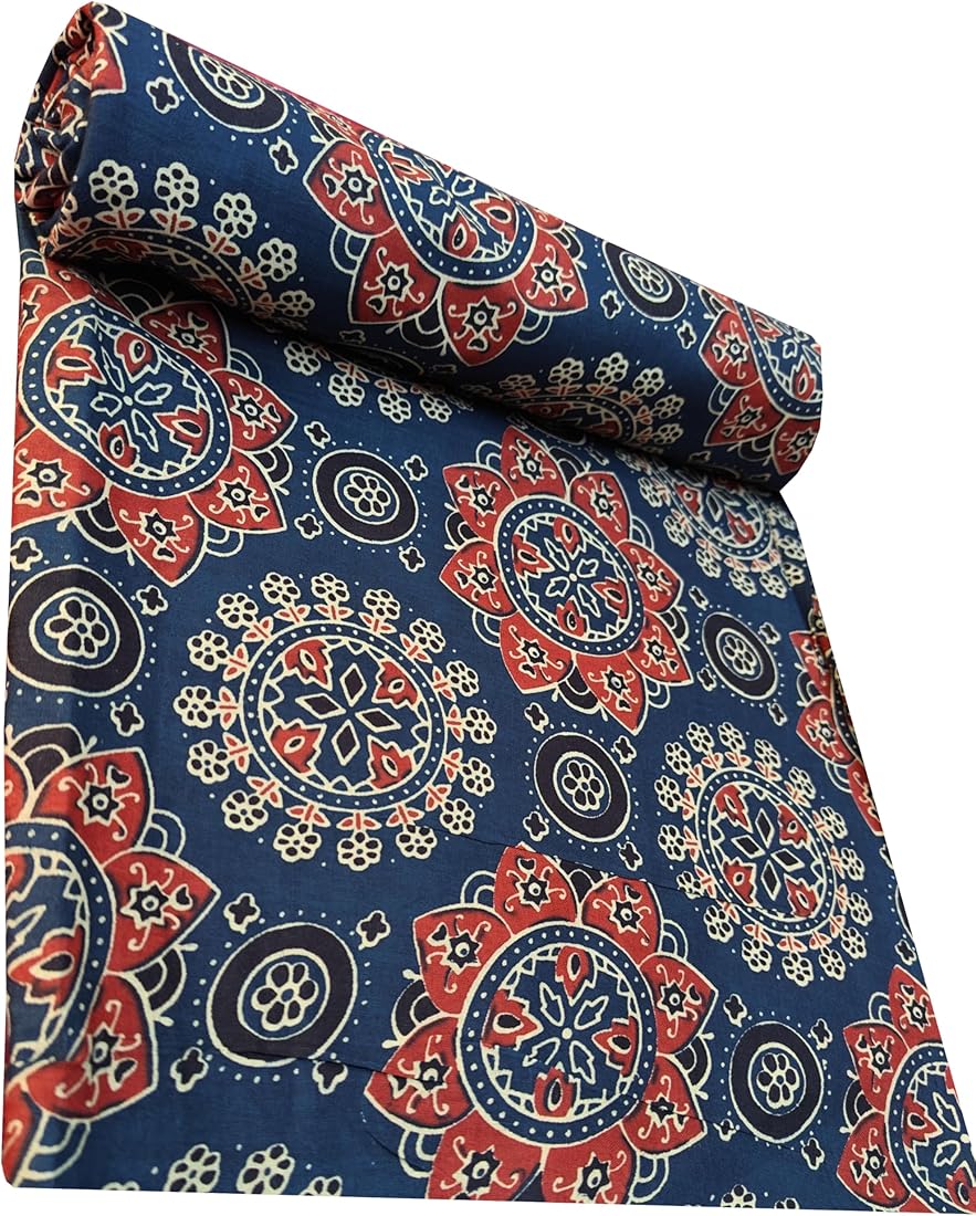 Jaipuri Handmade Floral Printed Pure Cotton Unstitched Dress Material Sanganeri Fabric