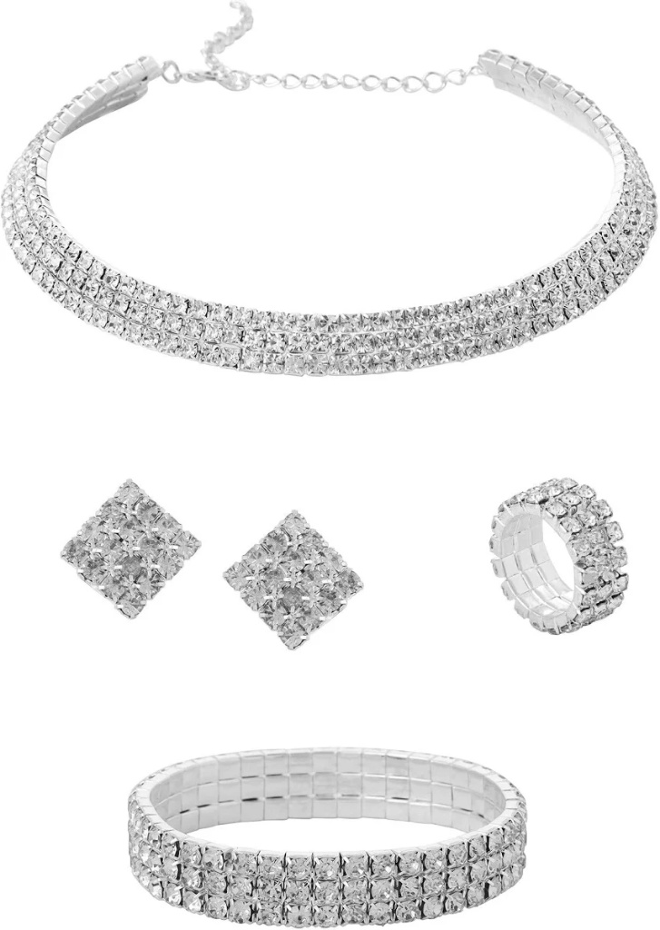Yellow Chimes Silver-Plated Crystal Stone Studded Necklace Set