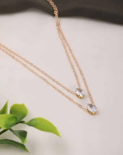 Shein Women Gold Crystal Detail Pendant Layered Necklace