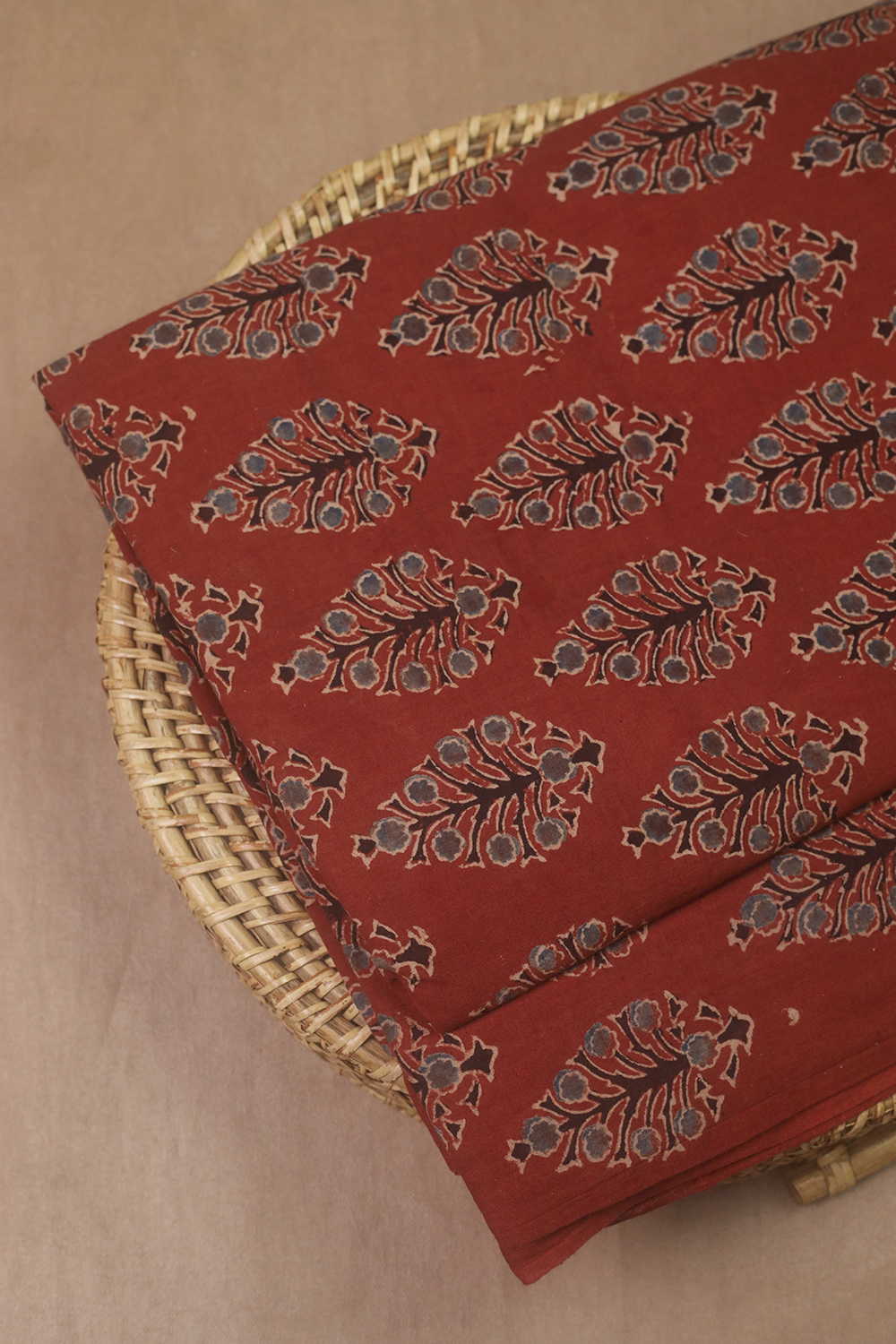 Maroon with Leafy Pattern Ajrak Cotton Fabric