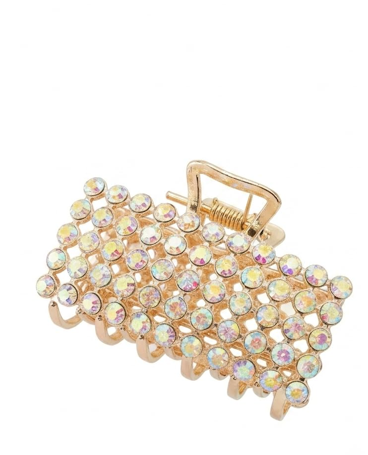 Premium Metallic Rectangle Crystal Stone Hair Claw Clip