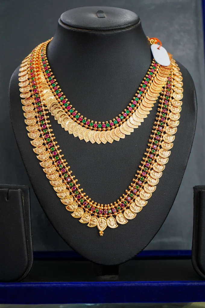 Traditional Ruby & Green Kasu Haram Necklace