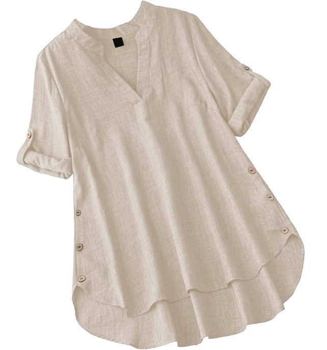 TADKEE Women’s Linen Blend Solid Regular Fit Tunic Top60