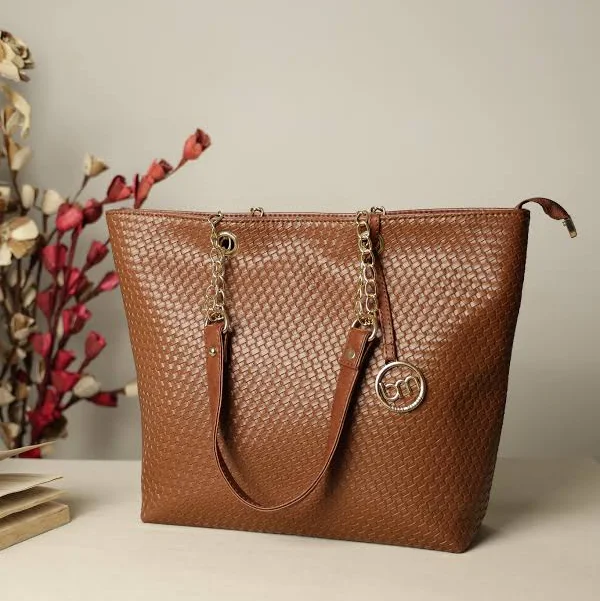 Buy Bagsy Malone Large Caramel Woven Bag with Chain Detail women