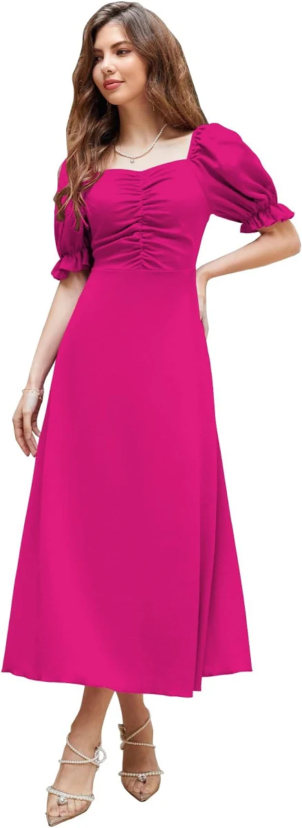 Shasmi Girl’s & Women’s Solid A-Line Ruched Puff Sleeve