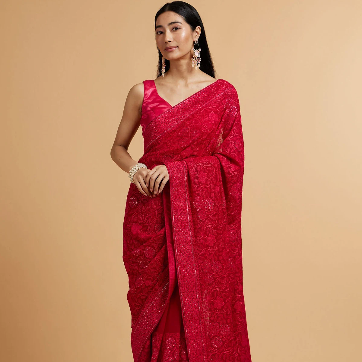 MOHEY Embroidered Floral Print Bollywood Georgette Saree