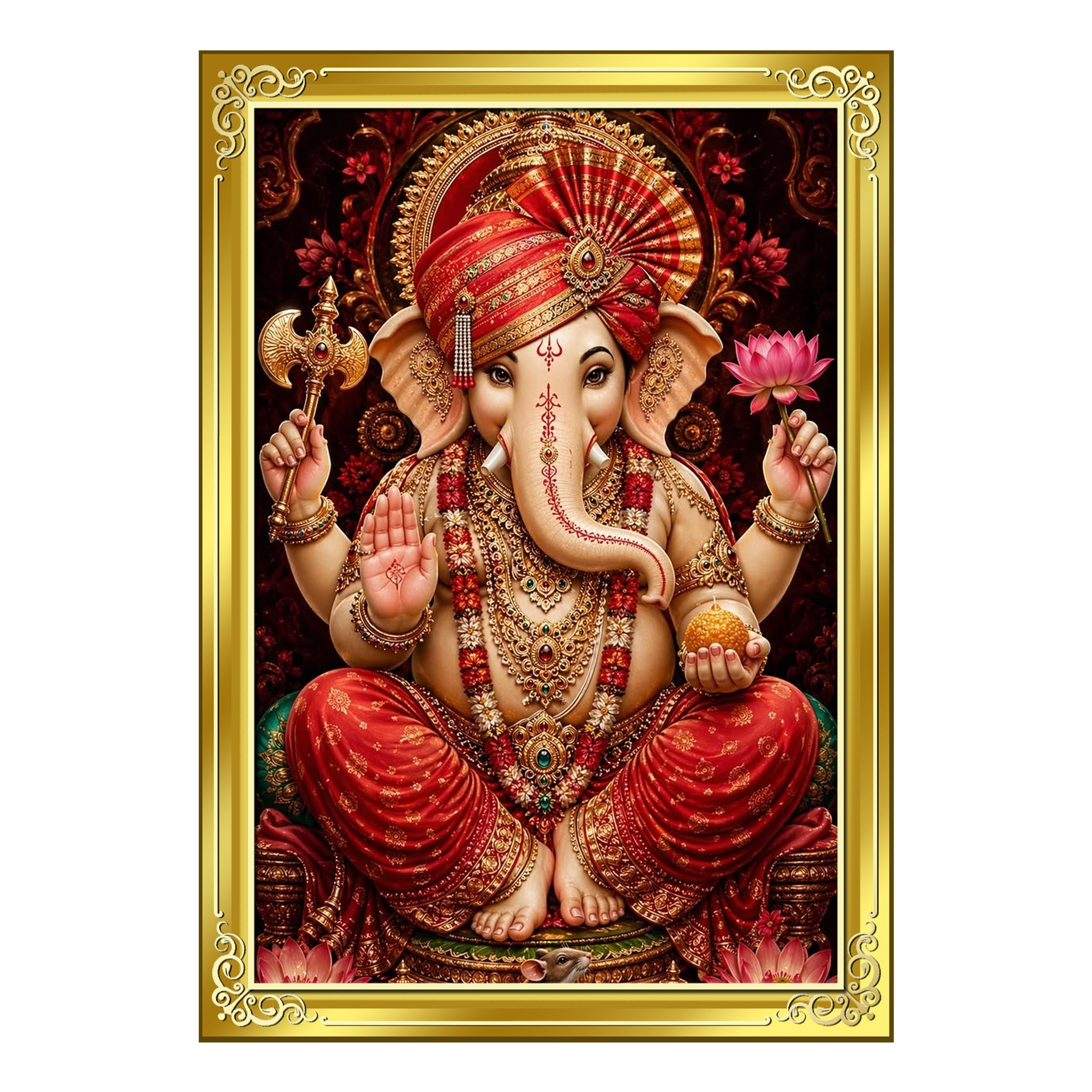Ganesha Red Royal Turban Gold Photo Frame