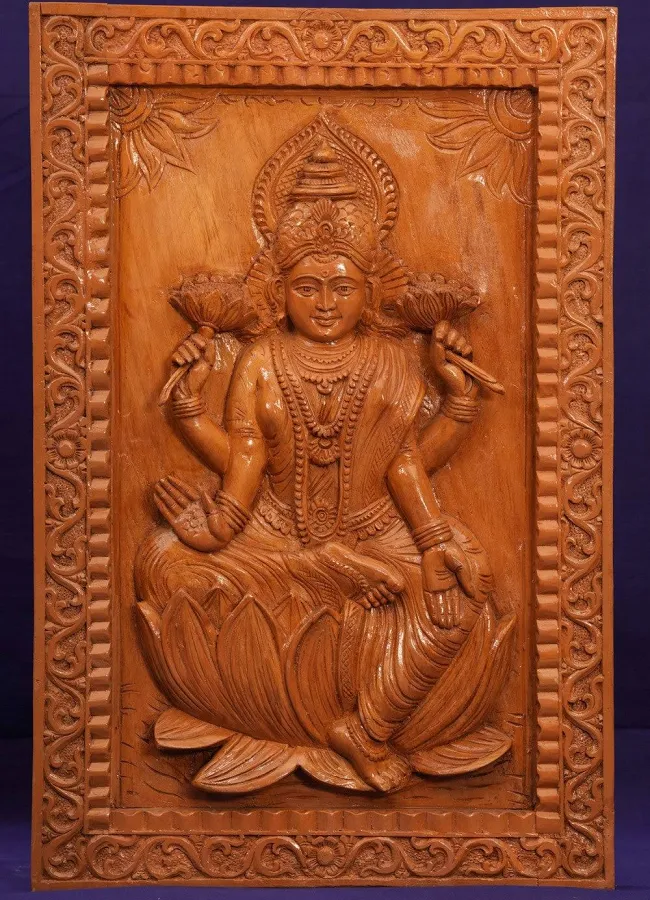 Wooden Goddess Lakshmi Panel