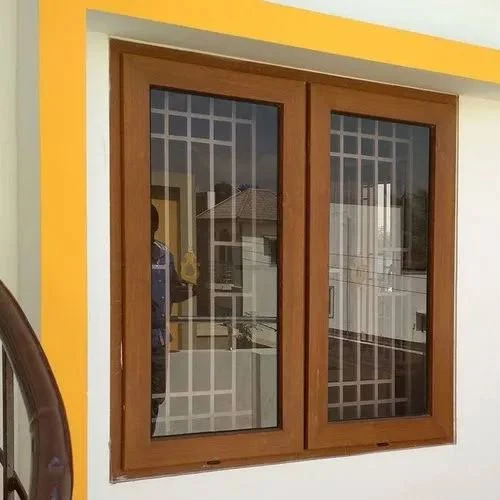 Wood Finish UPVC Glass Casement Window