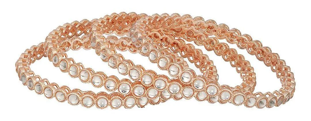 T4 JEWELS Set Of 4 Gold-Plated Kundan Stone Studded Bangles
