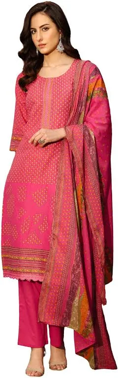 Women’s Pink Printed Straight Kurta Salwar Suit with Dupatta
