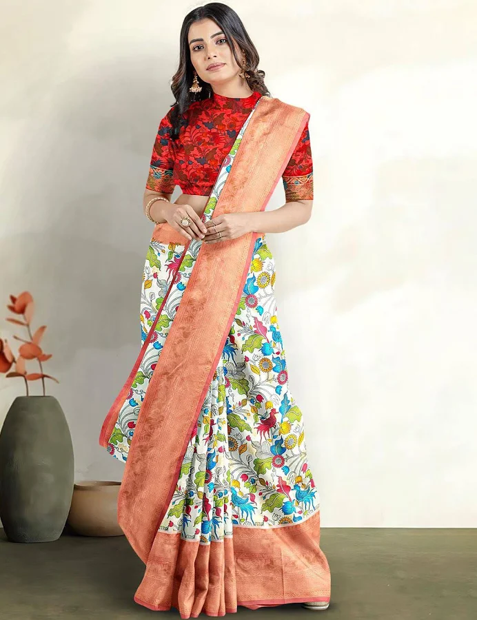 Kalamandir Floral Printed Zari Banarasi Saree